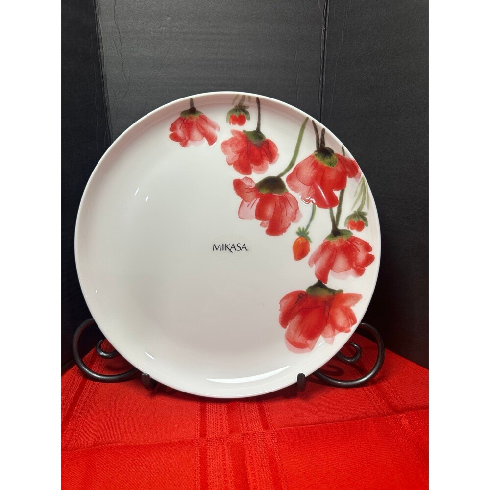 Mikasa Keira Dinner Plate Bone China 11” Red Poppy Floral Watercolor Set of 4